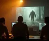 The image is divided into two sections with the top showing a large ape-like creature in a mystical setting labeled Squatcharazzi Spotlight and the bottom featuring a robotic warrior with text Echoes of the Badlands Surge the Grid Defy the Synths