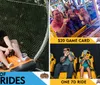 A child is enjoying a ride in an orange mountain coaster among the trees