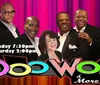 The image is a promotional poster featuring a group of five people likely singers or performers with a colorful DooWop  More logo and showtimes indicating performances on Mondays and Saturdays