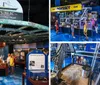 Visitors are examining a large underwater remotely operated vehicle ROV named ZEUS from Odyssey on display at a museum or exhibition